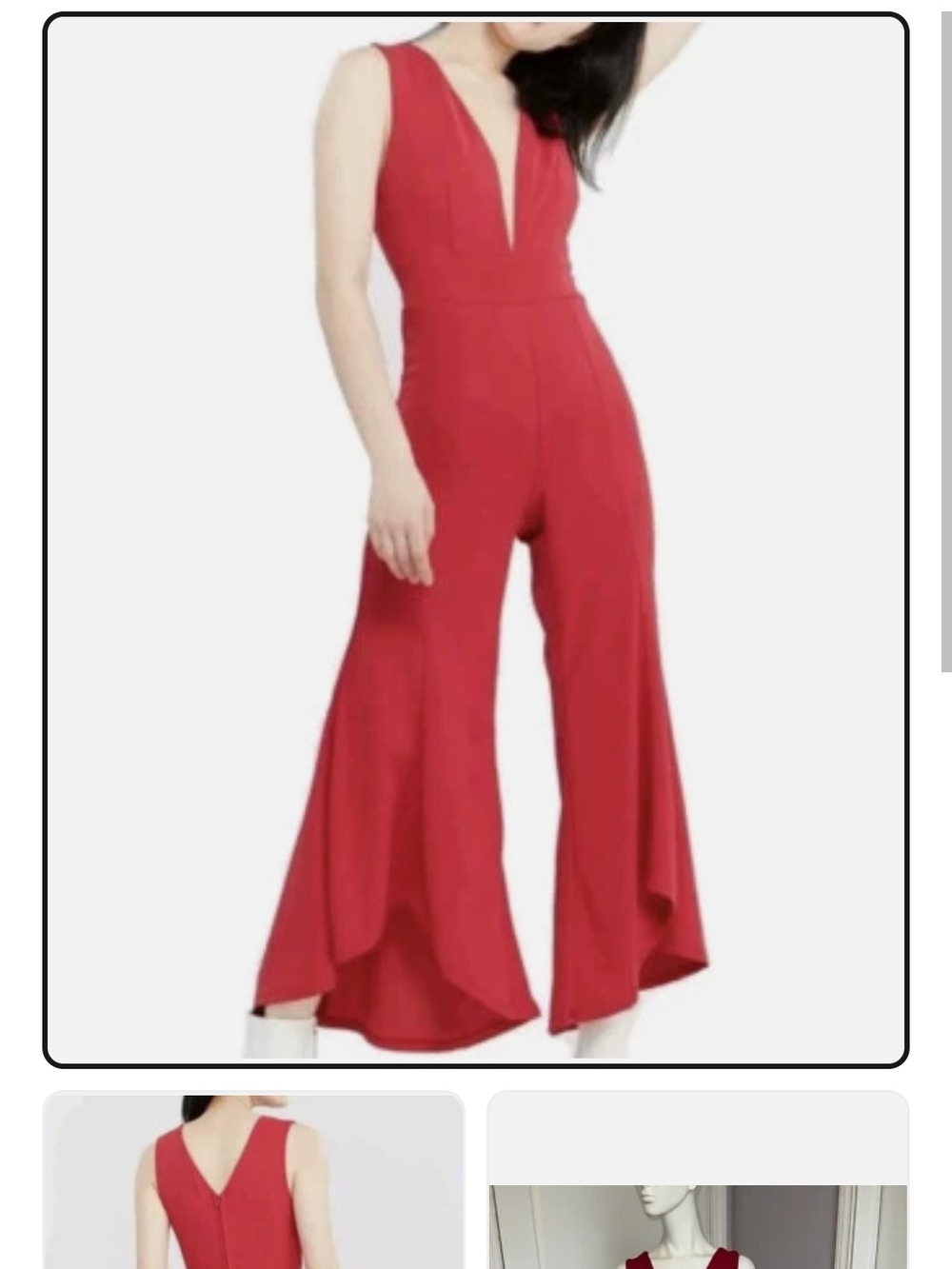 Bailey Blue Women's Red Size Large L Plunge V-Neck Wide Leg Jumpsuit